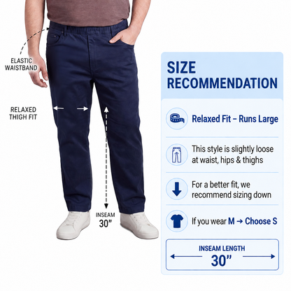 Men’s Lightweight Casual Elastic Waist Pull-On Jeans – Denim & Twill Pants with Easy Fit