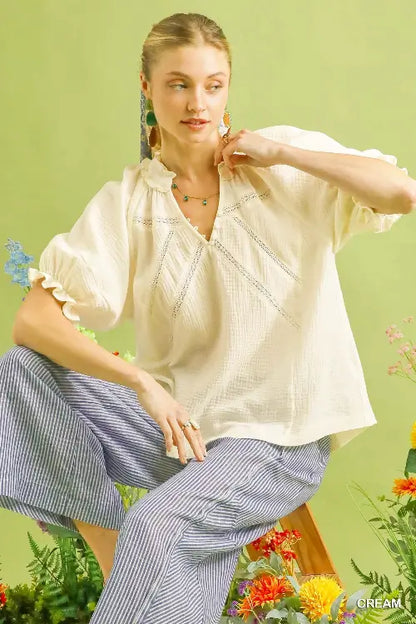 Umgee Cotton Gauze Ruffle Top