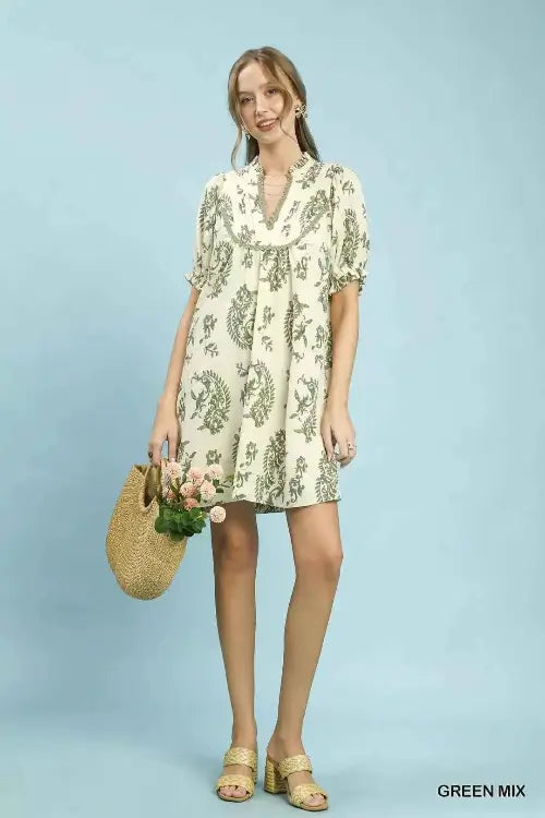 Umgee Mix Paisley Scallop Trim Dress
