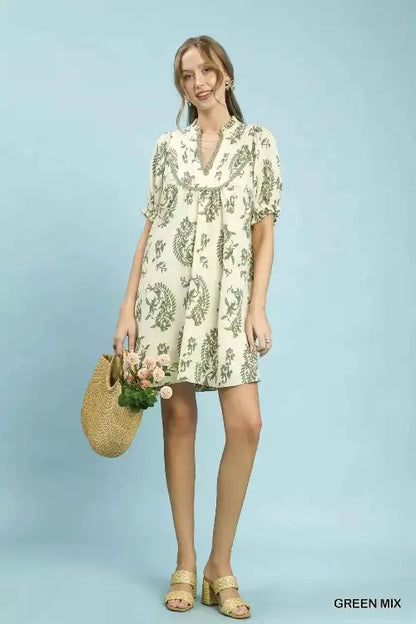 Umgee Mix Paisley Scallop Trim Dress