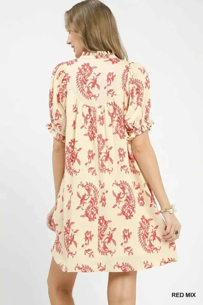 Mix Paisley Scallop Trim Dress