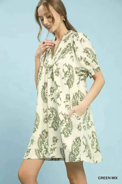 Umgee Mix Paisley Scallop Trim Dress