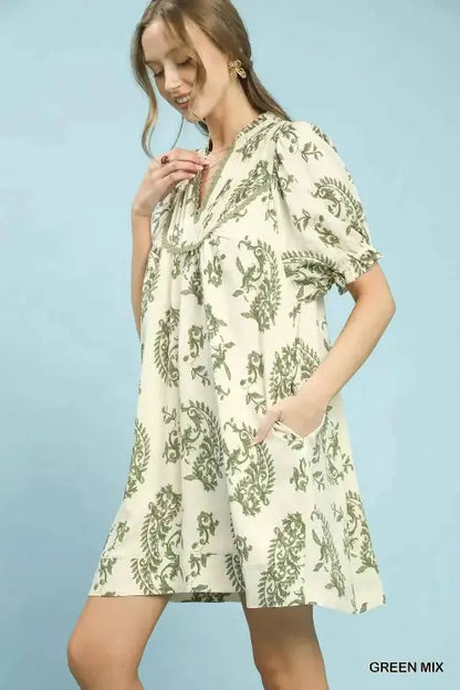 Umgee Mix Paisley Scallop Trim Dress