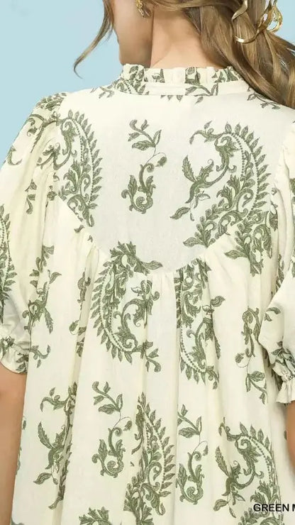 Umgee Mix Paisley Scallop Trim Dress