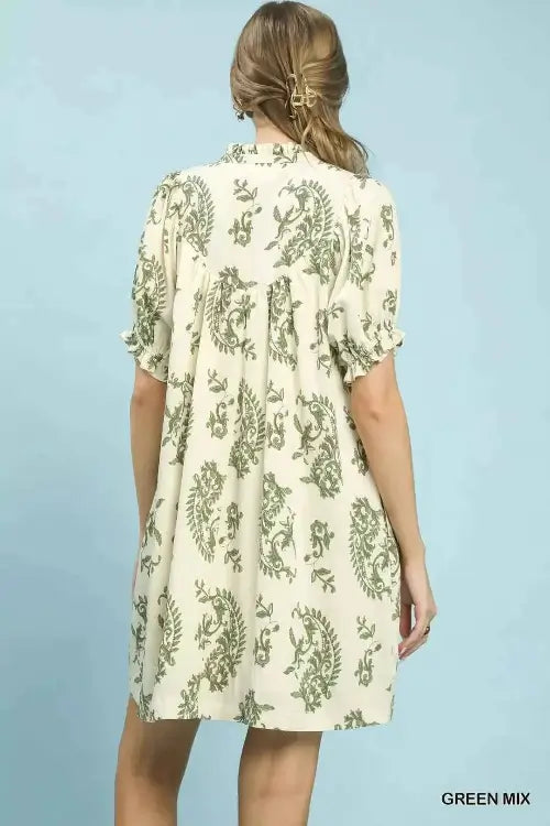Umgee Mix Paisley Scallop Trim Dress
