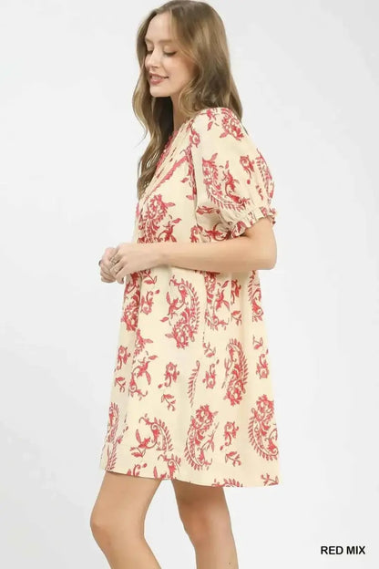 Mix Paisley Scallop Trim Dress