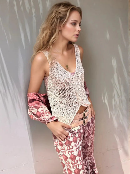 Crochet V-Neck Tank Top for Fun Summer Outfits