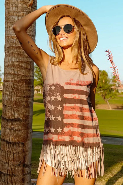 BiBi American Flag Knit Sleeveless Top for Patriotic Style