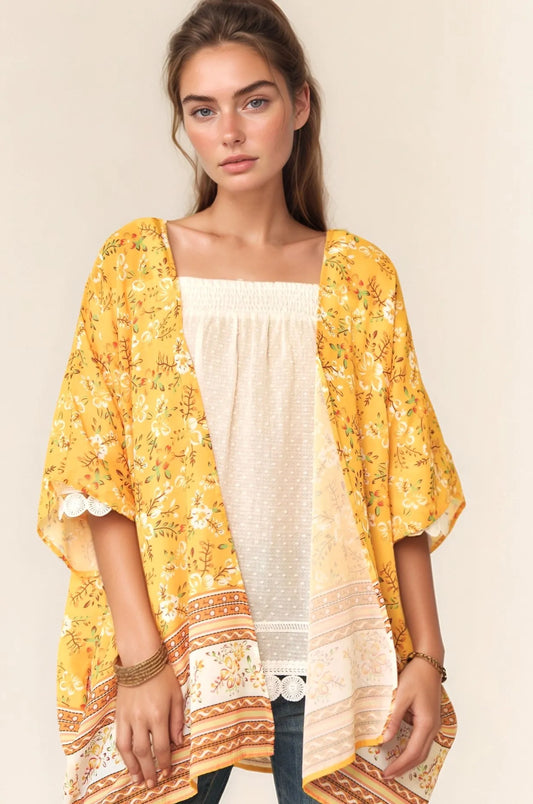 Davi & Dani Floral Kimono Cover Up - Short Sleeve Loose Fit