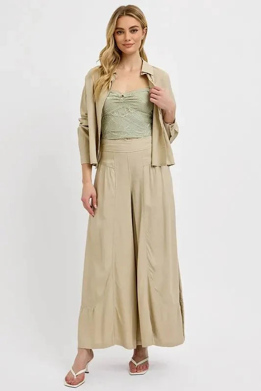 RISEN Shirring Detail Wide Leg Pants for Effortless Style and Comfort