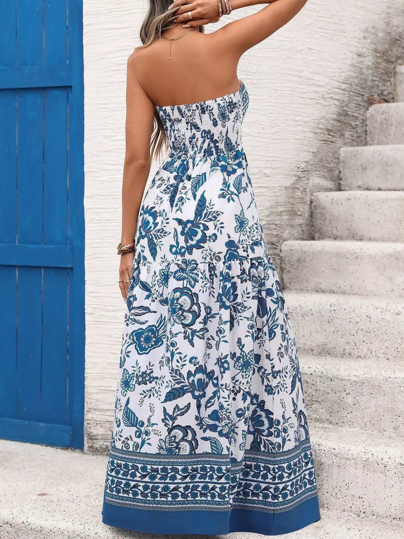Floral Print Maxi Dress - Strapless Elegant Summer Style