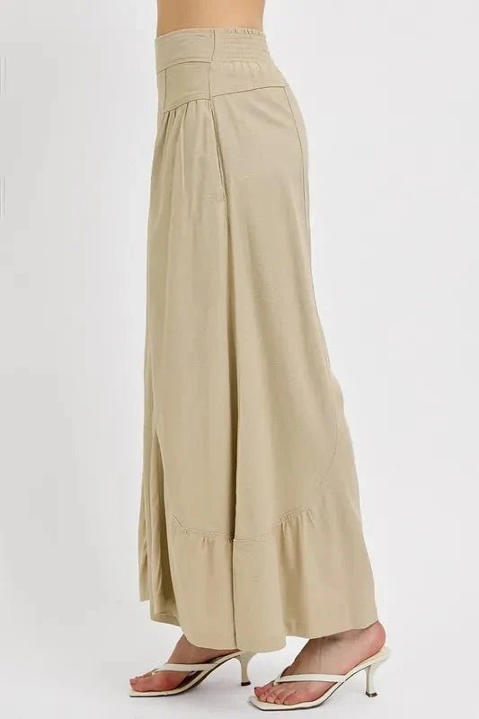 RISEN Shirring Detail Wide Leg Pants for Effortless Style and Comfort