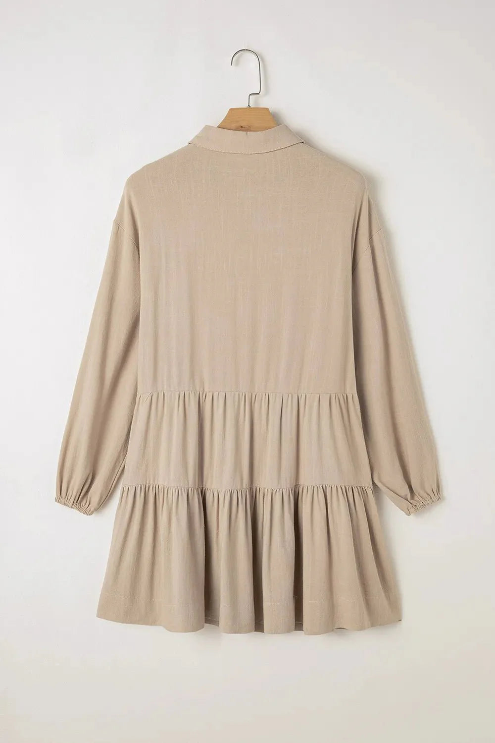 Tiered Balloon Sleeve Dress with Collared Neck Design