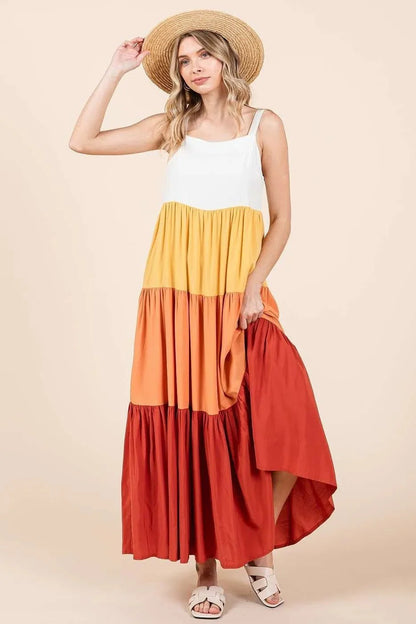 Mittoshop Color Block Maxi Dress - Tiered Pull-On Design