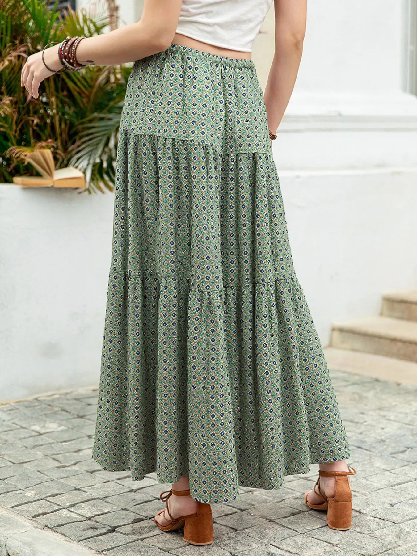 Boho Print Tiered Maxi Skirt - Refined Boho Maxi for Effortless Style