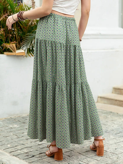 Boho Print Tiered Maxi Skirt - Refined Boho Maxi for Effortless Style