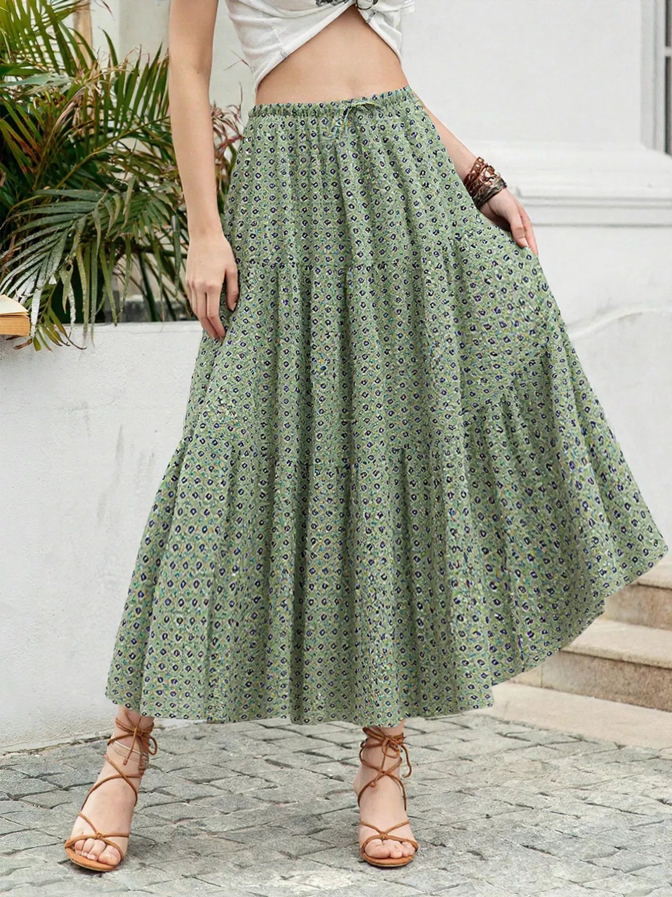Boho Print Tiered Maxi Skirt - Refined Boho Maxi for Effortless Style