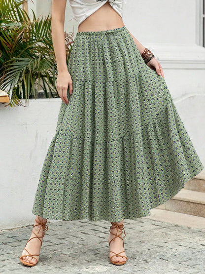 Boho Print Tiered Maxi Skirt - Refined Boho Maxi for Effortless Style