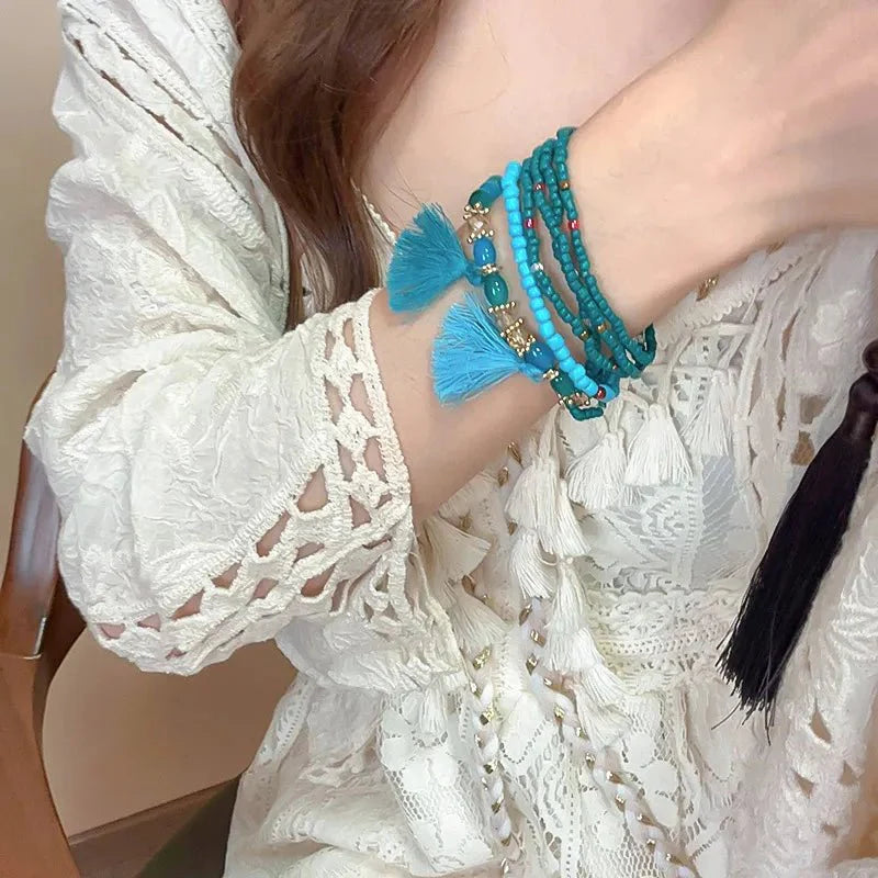 Boho Tassel Rice Bead Bracelet - Stylish Boho Tassel Bracelet for Every Occasion