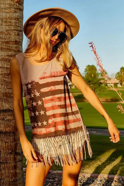 BiBi American Flag Knit Sleeveless Top for Patriotic Style