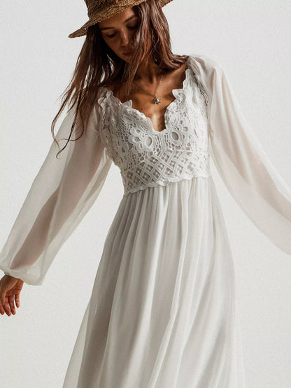 Boho Crochet Lace Maxi Dress for Effortless Style and Grace