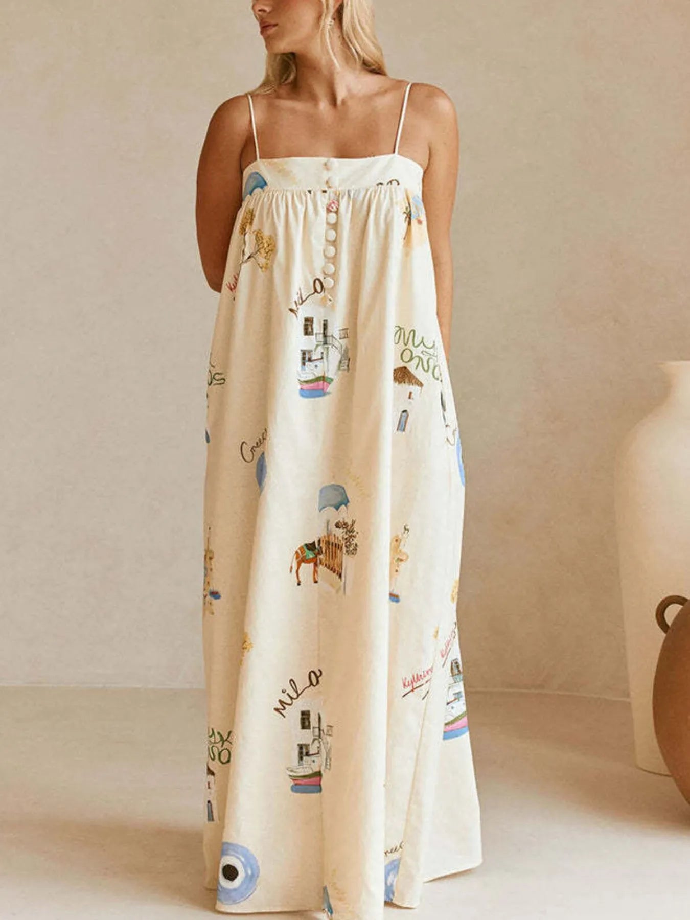 Bohemian Maxi Dress with Pockets - Stylish Cami Design