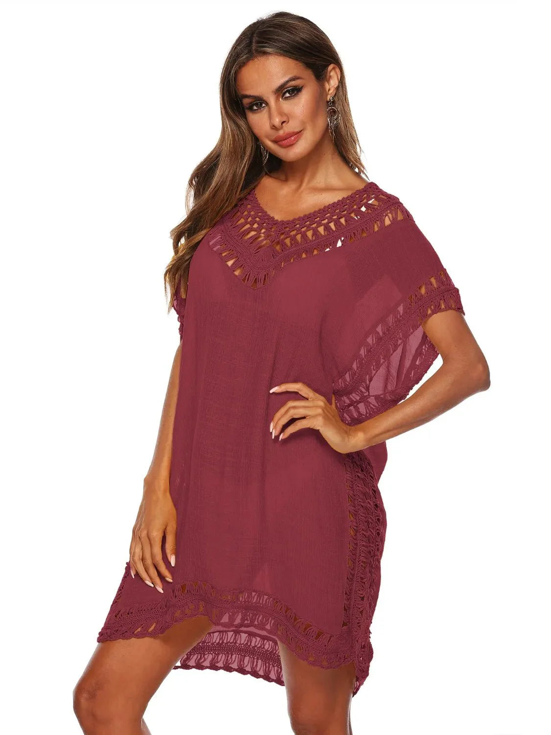 Bohemian Crochet Trim Beach Cover Up Dress - Embrace Boho Chic Style