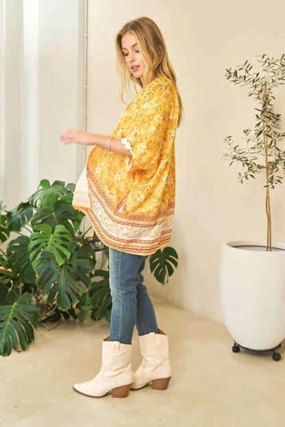 Davi & Dani Floral Kimono Cover Up - Short Sleeve Loose Fit