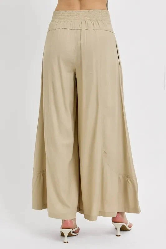 RISEN Shirring Detail Wide Leg Pants for Effortless Style and Comfort