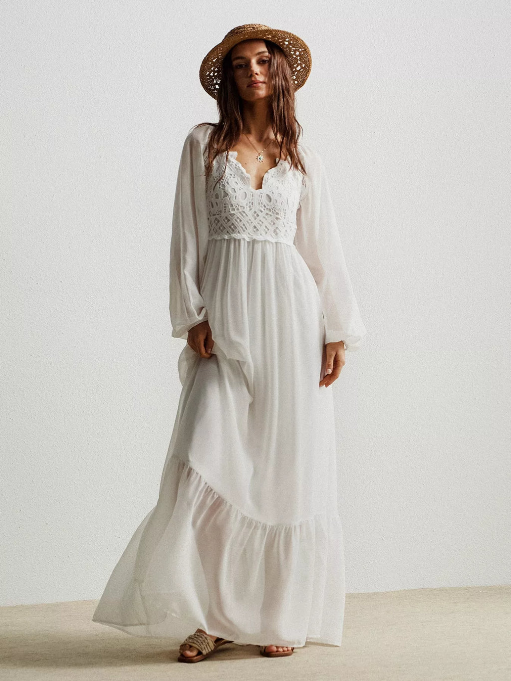 Boho Crochet Lace Maxi Dress for Effortless Style and Grace