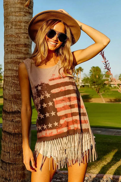 BiBi American Flag Knit Sleeveless Top for Patriotic Style
