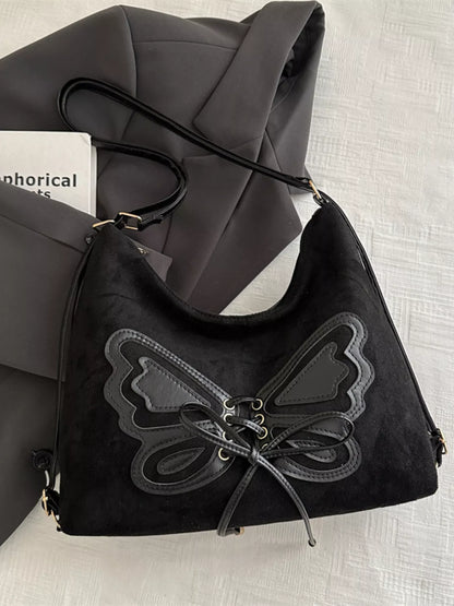 Butterfly Decor Shoulder Bag with Lace-Up Design