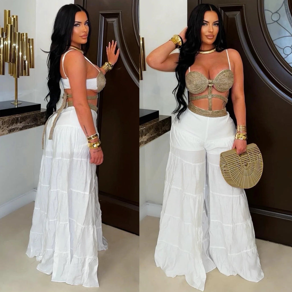 Tulum Raffia Bodice Jumpsuit- White