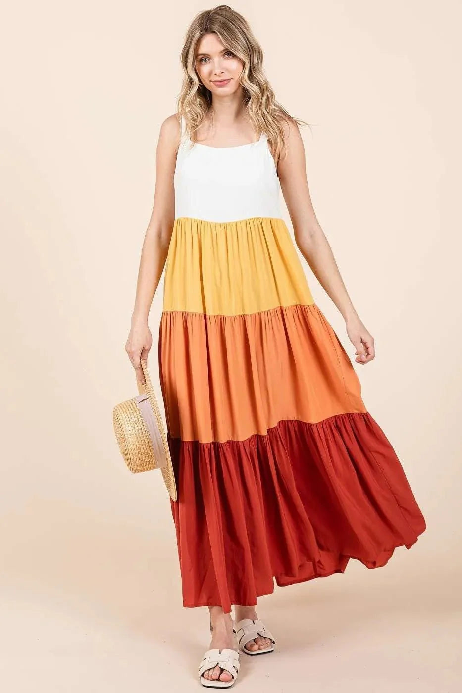Mittoshop Color Block Maxi Dress - Tiered Pull-On Design