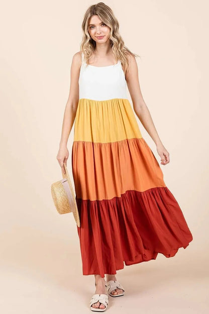 Mittoshop Color Block Maxi Dress - Tiered Pull-On Design