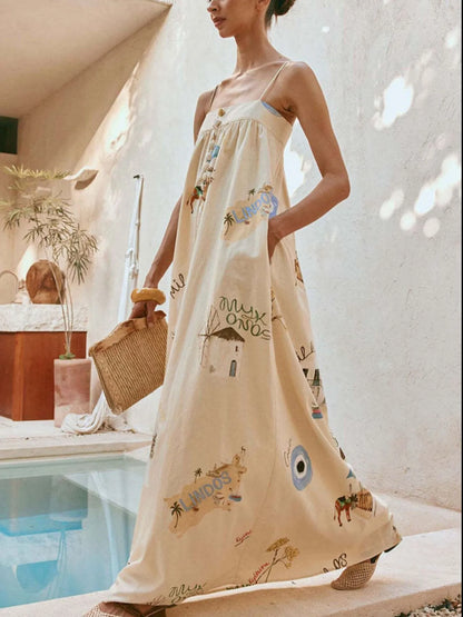 Bohemian Maxi Dress with Pockets - Stylish Cami Design