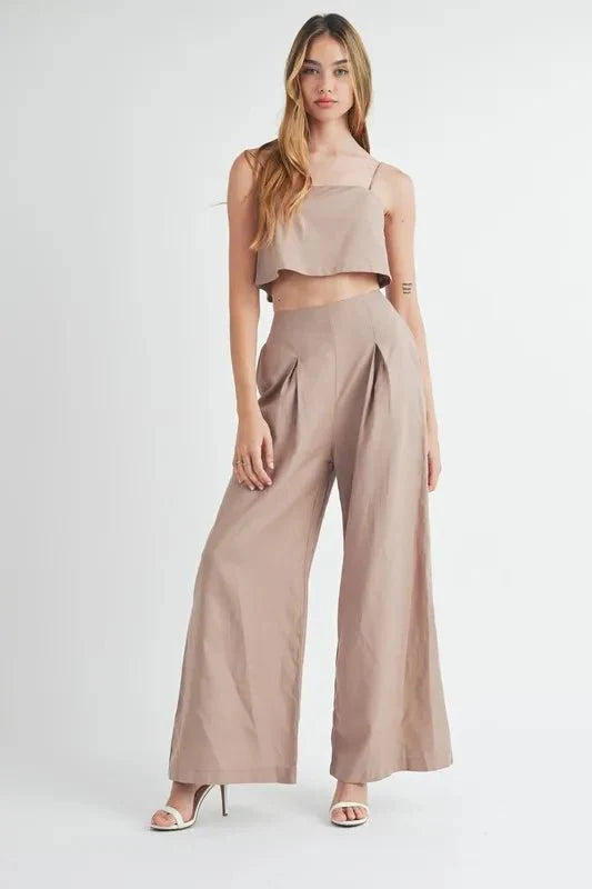 Linen Crop Cami Wide Leg Pants Set - Boho Vibe Essentials