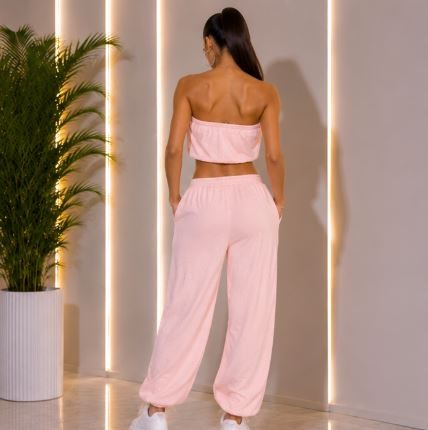 Rhinestone Bling Pants & Cropped Top Set- Pink