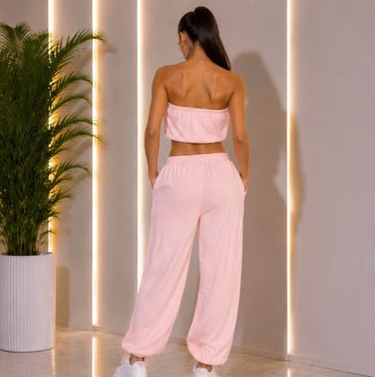 Rhinestone Bling Pants & Cropped Top Set- Pink