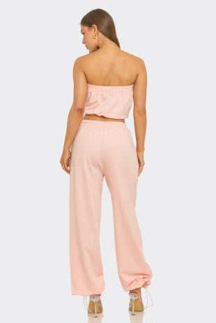 Rhinestone Bling Pants & Cropped Top Set- Pink