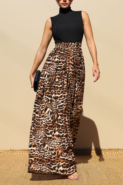 Animal Print & Solid Black Jumpsuit