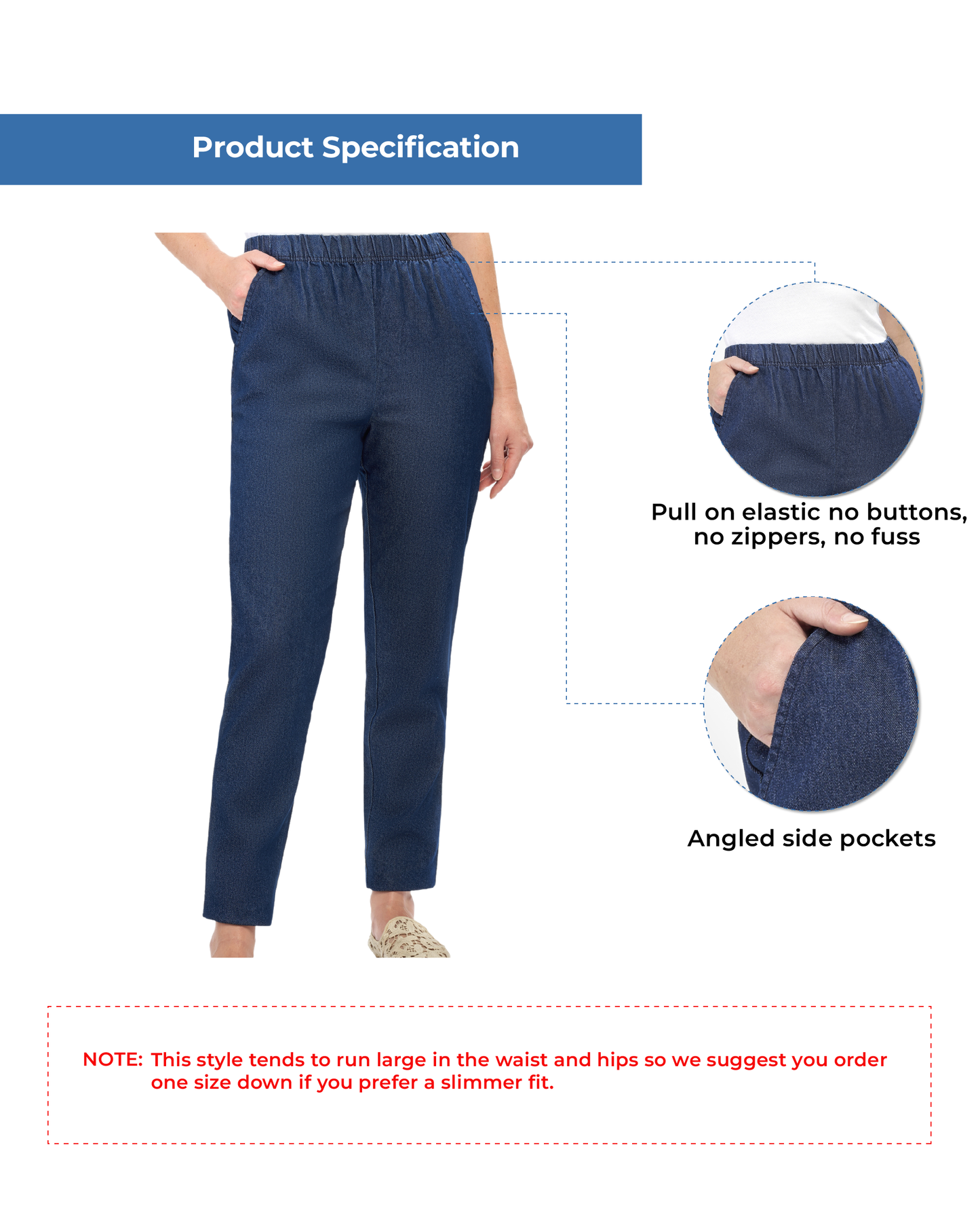 Women's Lightweight Pull-On Denim Jeans with Elastic Waist